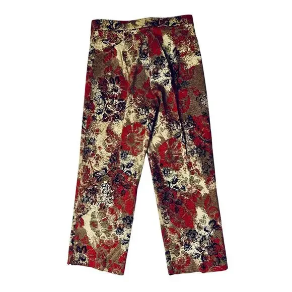 Vtg David Paul New York Red, Gold, &. Black Floral Cropped Pants Slacks Trousers